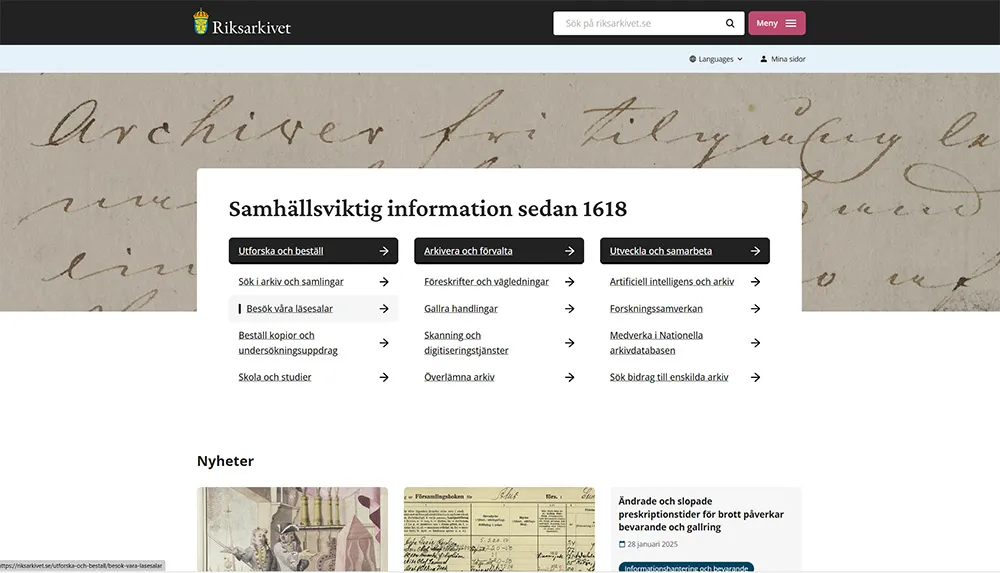 Upptäck nya Riksarkivet – en modern hemsida med historien i centrum
